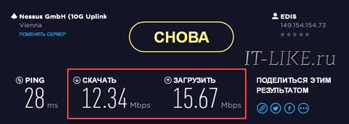 Измеренная скорость интернет-соединения