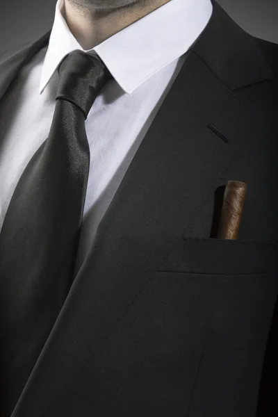 Пиджак и галстук с кубинской сигарой в карман, итальянская мода — стоковое фото