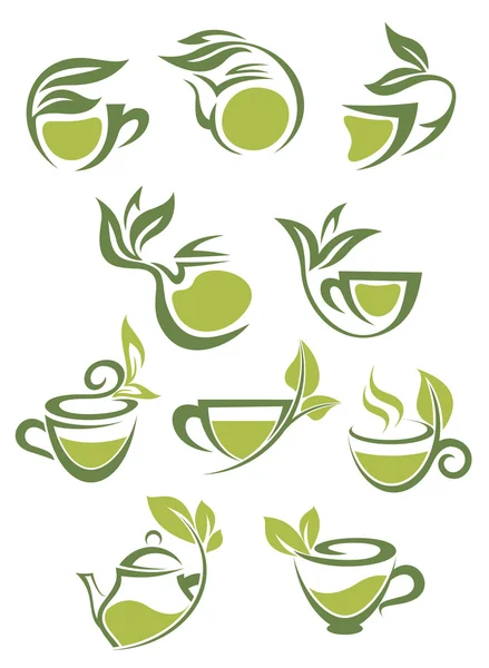 Зеленый или травяной чай иконки — стоковый вектор