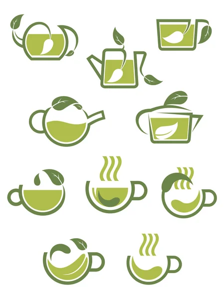 Зеленые символы травяного чая — стоковый вектор