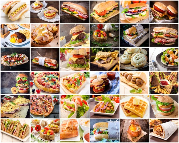 Многочисленная группа нездоровой пищи в одной фотографии — стоковое фото