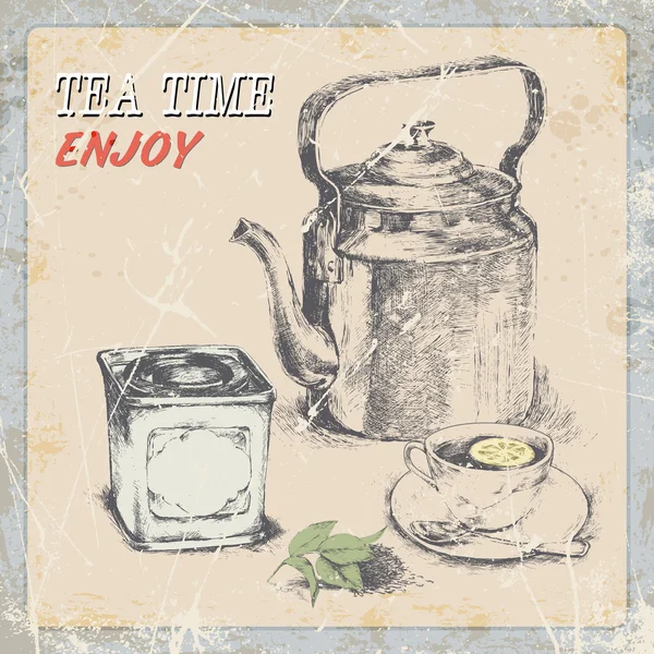 Рука рисовать старинные этикетки чай — стоковый вектор
