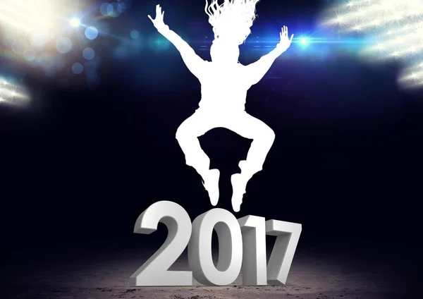 Силуэт человека, прыжки над 2017 — стоковое фото